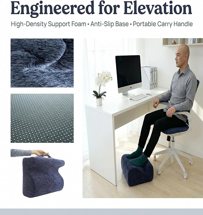 Ergonomic FootstoolTwo-Way Tilt Design with Heel & Arch SupportWide Non-Slip Foam Footrest with 3-Point Support, Removable Washable Cover for Office/Home, for Prolonged Sitting & Under-Desk Use