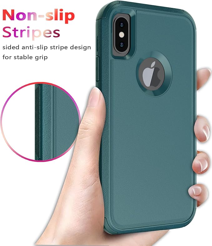 Diverbox for iPhone X Case/iPhone Xs Case [Shockproof] [Dropproof] [Tempered Glass Screen Protector ] Heavy Duty Protection Phone Case Cover for Apple iPhone X/XS (Dark Green)