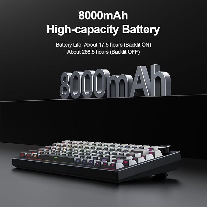 Gurjot Wireless Mechanical Keyboard, 75% Hot Swappable Custom Keyboard with Knob,PBT Keycaps,BT5.0/2.4GHz/USB-C,RGB Backlit, Mechanical Gaming Keyboards for PC/Tablet/PS/Xbox