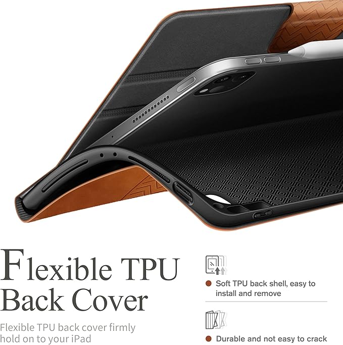 auaua Case for iPad Pro 12.9 6th/5th/4th/3rd Generation 2022/2021/2020/2018, Slim Durable Leather Stand Cover with Pencil Holder, Auto Sleep/Wake (Brown)