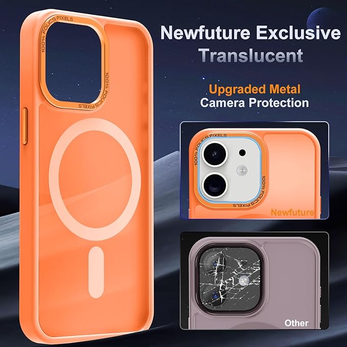Newfuture Designed for iPhone 12 Case/iPhone 12 Pro Case with Magnetic [13 FT Military Drop Protection] [Compatible with Magsafe] Translucent Shockproof with Anti-Fingerprint Phone Case, Orange