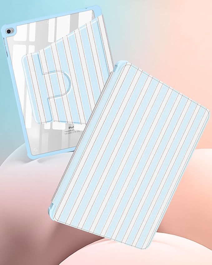 Uppuppy for iPad 5th/6th Generation Case for iPad Air 1st/Air 2nd/Pro 9.7 inch 2016 Case - 360 Rotating Stand Folio Smart Cover with Pencil Holder for Women Girls, BW Stripes for Apple Tablet