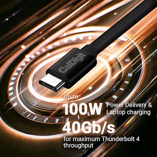 CalDigit Thunderbolt 4 Cable - 40Gbps 100W Power Delivery, Compatible with Thunderbolt 3, Thunderbolt 5 & USB4 Type C, MacBook Pro, iMac, iPhone 17 Max, Black (0.8m/2.62ft, Thunderbolt 4/USB 4)