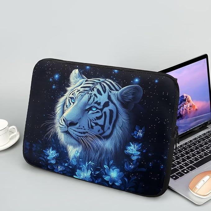 Tiger Laptop Protective Sleeve for Women 10inch Lap Top Case Portable Computer Sleeve Slim Laptop Protector Flower Zippered Pouches for Travel Office Business Laptop Carrying Case Black