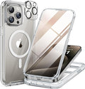 Miracase Magnetic for iPhone 15 Pro Max Case 6.7'' [Compatible with Magsafe] Full-Body Drop Proof Bumper Phone Case for iPhone 15 Pro Max with Built-in 9H Tempered Glass Screen Protector,Clear