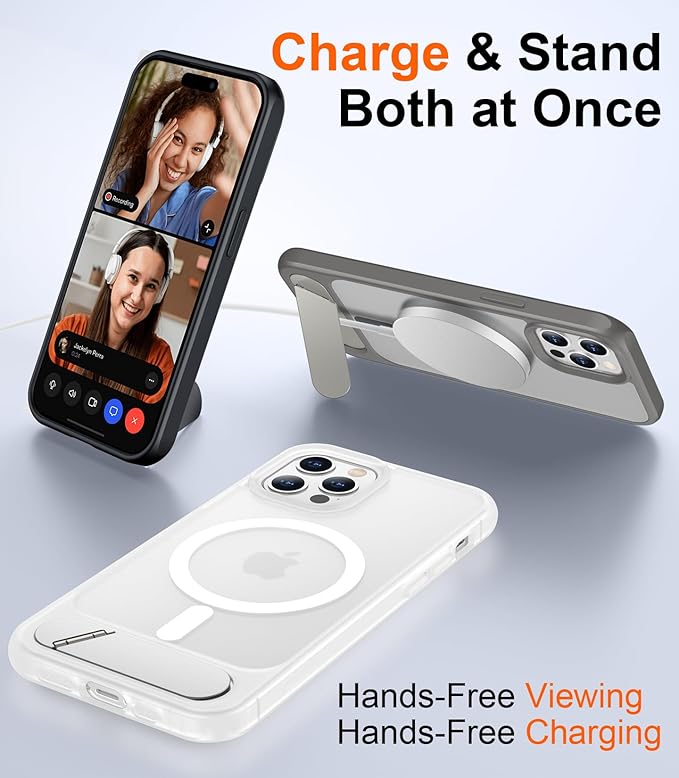 Magnetic Compatible with iPhone 12 Case & iPhone 12 Pro Case, [Built-in Invisible Kickstand][Compatible with MagSafe][Military Grade Shockproof] Slim Translucent Matte Phone Case 6.1"