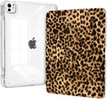 Clear Case for iPad Pro 11-inch M5 (2025), iPad Pro 11 M4 (2024) Case with Pencil Holder, Trifold Sturdy Stand, Transparent Shockproof Back Cover Protection, Brown Leopard