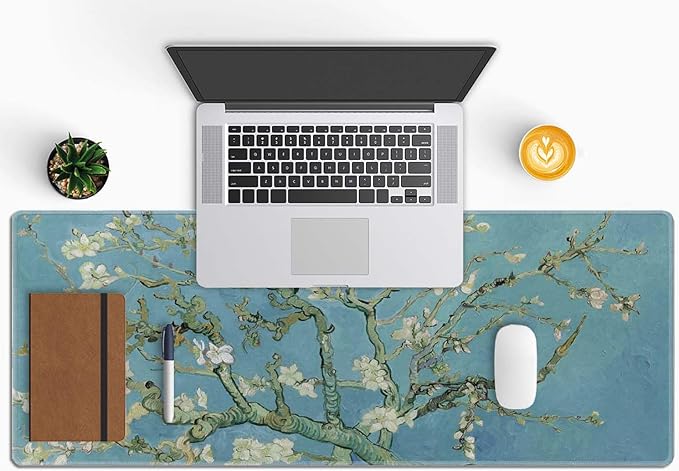 Gaming Mouse Pad, Large Mouse Pads for Desk, Non-Slip Rubber Base Mousepad, Keyboard Mouse Mat Desk Pad with Stitched Edges, 31.5x11.8 inch Vincent Van Gogh Almond Blossom