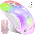 memzuoix 2.4G LED Wireless Mouse, Rechargeable Ergonomic Mouse with Detachable Cover, 1400 DPI Portable Optical Computer Mouse with USB Receiver for Laptop, PC, Desktop and MacBook, 5 Buttons-Pink