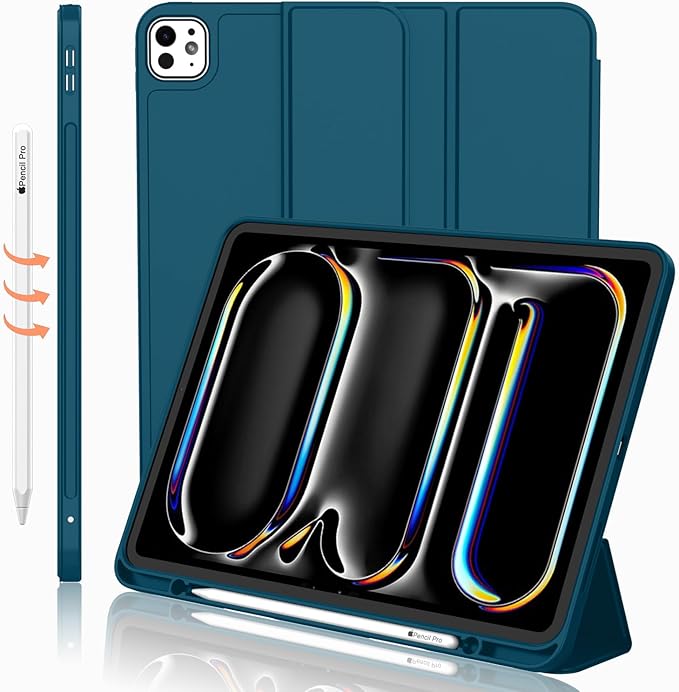 iMieet Case for iPad Pro 11 Inch (M5) 2025 /(M4) 2024 5th Gen, Trifold Stand Smart Cover with Pencil Holder and Soft TPU Back, Auto Wake/Sleep (Teal)