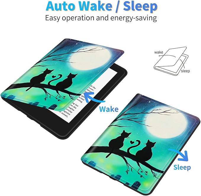 for 6" All-New Kindle Paperwhite 4 10th Generation (Model No. PQ94WIF) E-Reader Case, Slim Kickstand Stand Leather Smart Cover with Auto Wake/Sleep, Sunflower Black Cat