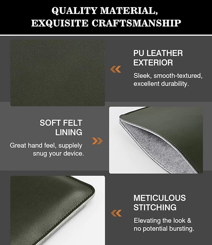 MoKo 9-11 Inch Tablet Sleeve, PU Leather Briefcase Slim Stylish Case Fits New 11-inch iPad Air M4 2026/iPad Pro M5, Air 5/4th 10.9, 10th Gen 10.9, 9/8. Gen 10.2, Tab S8/S9 11, Midnight Green