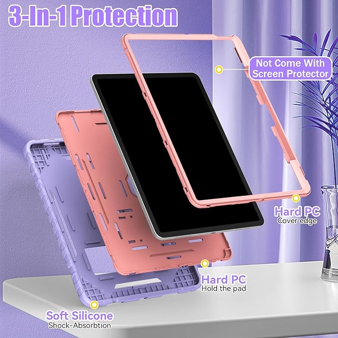 Grifobes Case for iPad Air 13-inch (M4/M3/M2) 2026/2025/2024, Heavy Duty Shockproof Rugged Protective Cover with Pencil Holder/Built-in Stand for i Pad Air 13" (Purple)