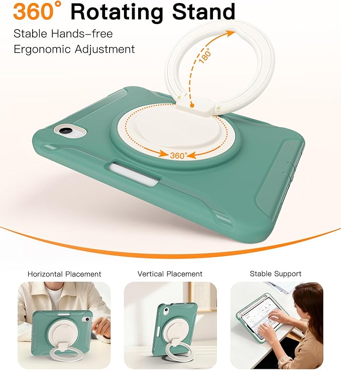 BATYUE Shockproof Case for iPad mini 7 (A17 Pro)/ Mini 6 8.3 inch (2024/2021) - 360° Multi-Angle Stand (Portrait & Landscape) & Grip, Built-in Pencil Holder, Jade Green