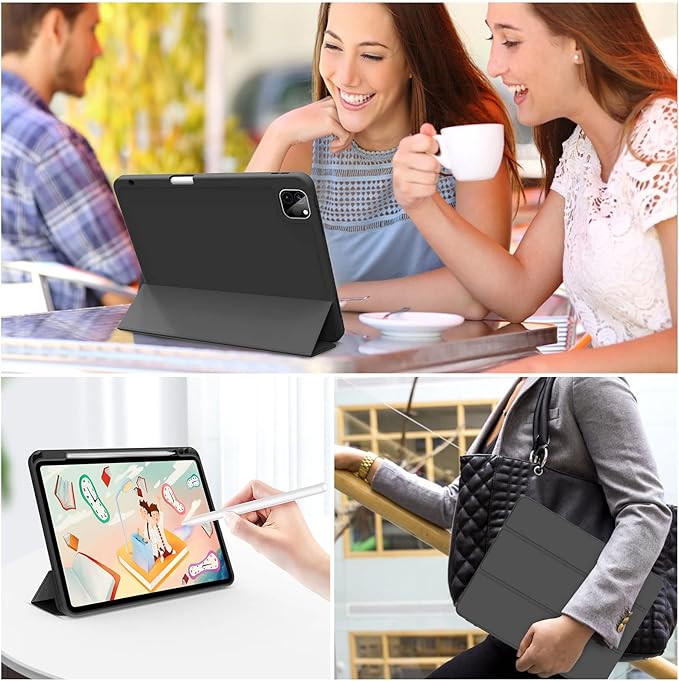 kenke Case for iPad Pro 11 Inch 4th/3rd/2nd Generation (2022/2021/2020) with Pencil Holder, Slim Trifold Smart Cover with Soft TPU Back, Support 2nd Gen Pencil Charging, Auto Sleep/Wake, Black