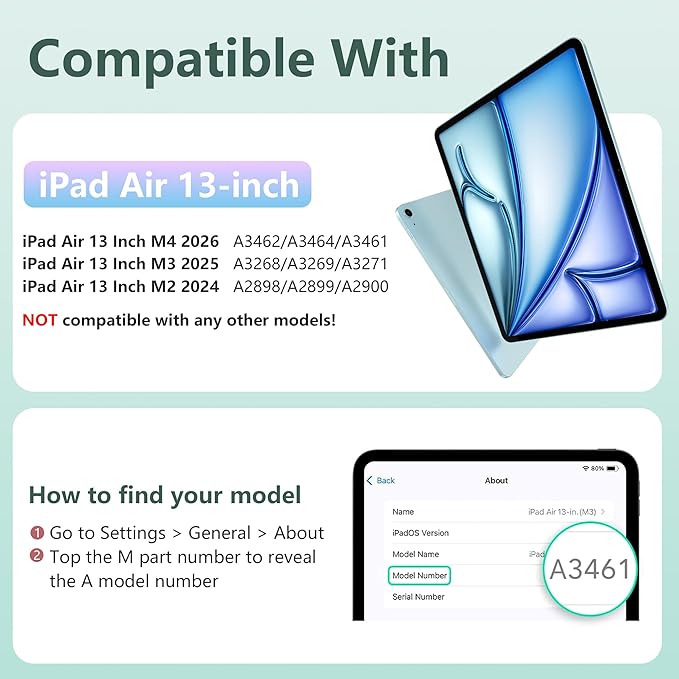 Wenlaty for iPad Air 13 Inch Case M4/M3/M2 (2026/2025/2024) with Pencil Holder, Slim Trifold Stand Protective Cover for iPad Air 13 Case with Clear Transparent Back, Auto Wake/Sleep -Pine Green