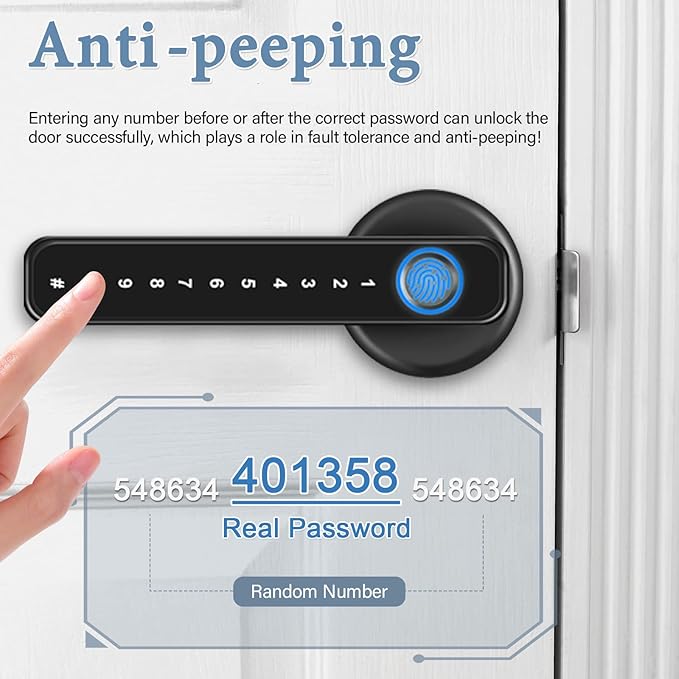 Fingerprint Door Lock Biometric Smart Door Knob Keyless Entry Door Lock One-Touch Lock & Unlock Electronic Touchscreen Keypad Lock with Handle, Door Locks for Front Door Bedroom Hotel Office Apartment