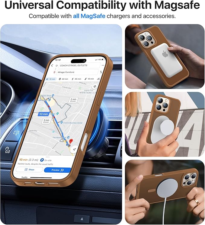 Magnetic for iPhone 16 Pro Case[Compatible with MagSafe][Military-Grade Drop Protection][Anti-Yellowing] Shockproof Protective Translucent Matte Cover for iPhone 16 Pro Phone Case,Brown