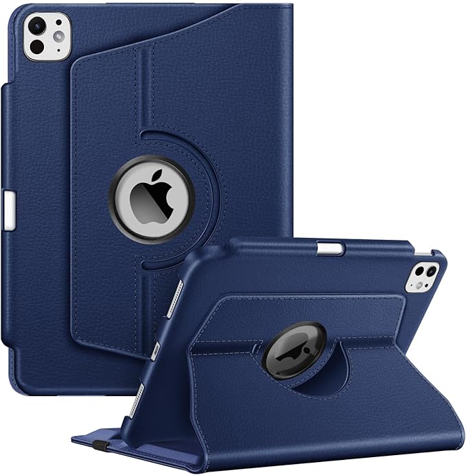 Fintie Rotating Case for iPad Pro 11-inch (M5) 2025 / (M4) 2024 - [Built-in Pencil Holder] 360 Degree Swiveling Smart Stand Protective Cover, Auto Sleep/Wake, Navy
