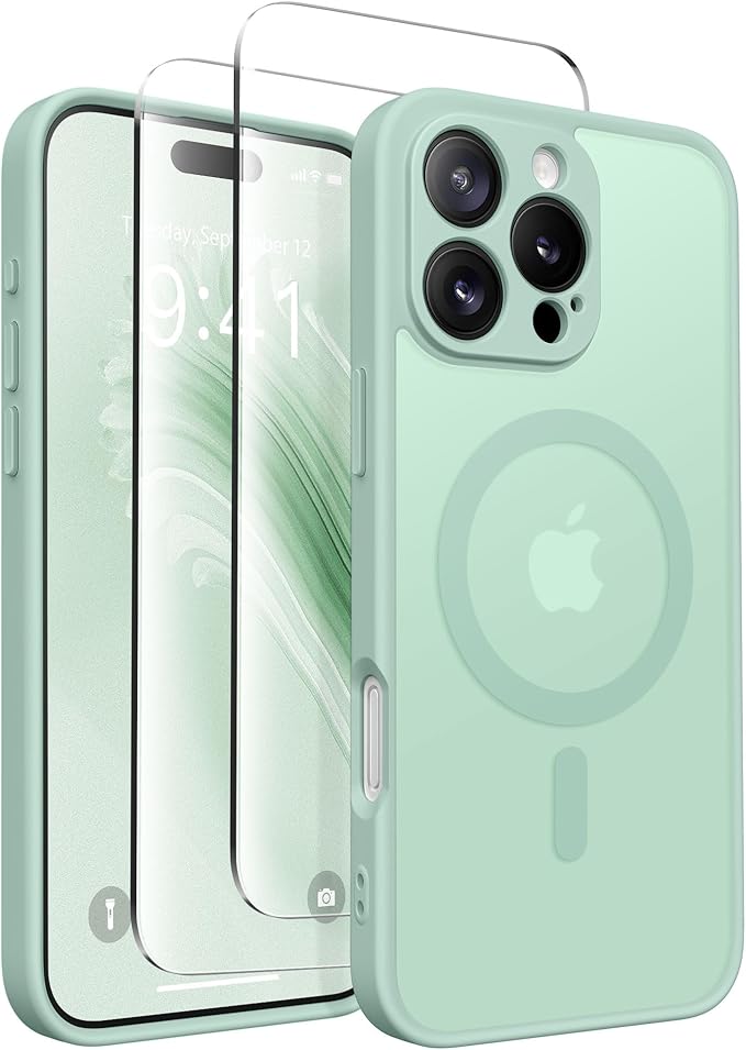 CAPRARO Magnetic Compatible with iPhone 16 Pro Max Case, Upgraded [Full Camera Protection] [Compatible with MagSafe] Protective Translucent Matte Women Phone Case Cover, Mint Green