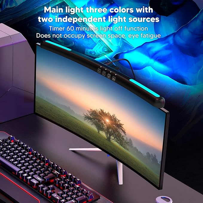 Computer Monitor Lamp with Asymmetric Optical Design Adjustable Touch Dimming RGB Light Curved Monitor lamp bar with Asymmetric Optical Design USB Lamps USB Lamps