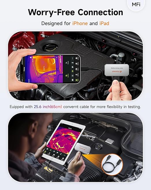 FOXWELL RT100 Thermal Camera for iPhone iPad with Lightning Port, 256 x 192 IR High Resolution Thermal Imaging Camera for iOS, 25Hz Infrared Camera, Thermal Imager for HVAC/PCB/Automotive Inspection