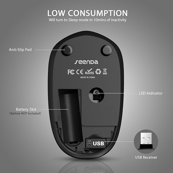 seenda Wireless Mouse for Laptop, 2.4G Noiseless Mouse with USB Receiver - Optical Tracking Portable Computer Mice for Chromebook, PC, Tablet, Windows System, 24 Months Battery Life - Black & Gold