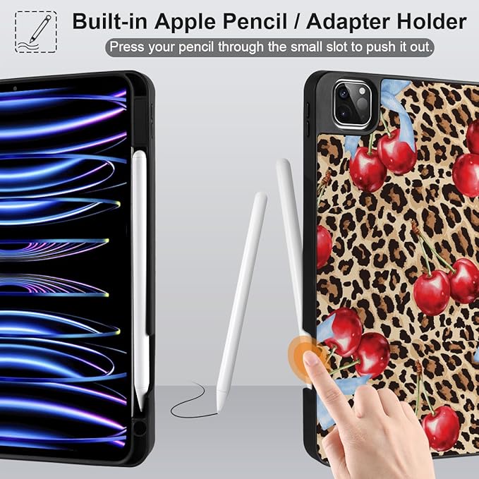 DONGKE Case for 2022/2021/2020/2018 iPad Pro 11 inch Gen 4/3/2/1 - Slim Protective Case - Built in Pencil Holder Support Charging - Trifold Stand & Sleep/Wake Cover- Leopard