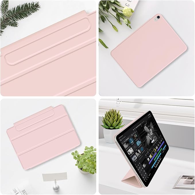 for iPad Air 13 inch M4/M3/M2 Case (2026/2025/2024,Model A3268/A3269/A3271), Auto Sleep/Wake and Magnetic Closure, Slim Trifold Stand Case, PU Leather Cover, Support Apple Pencil Pro, Pink