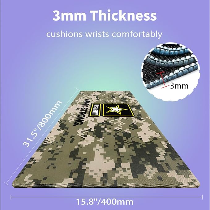 Large Gaming Mouse Pad (31.5" x 15.8") - US Army American Military Strong Patriotic Camo Design, Extra XXL Office Accessories, Premium Stitched Anti-Slip Office Desk Mat