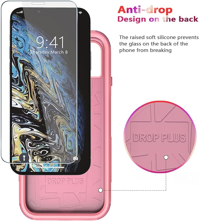 Diverbox for iPhone X Case/iPhone Xs Case [Shockproof] [Dropproof] [Tempered Glass Screen Protector ] Heavy Duty Protection Phone Case Cover for Apple iPhone X/XS (Pink)