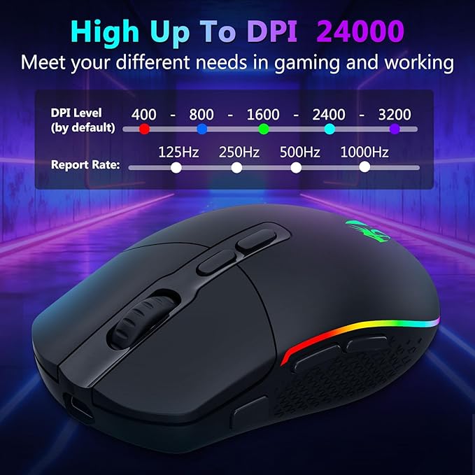 Redragon Wireless Gaming Mouse, Bluetooth/2.4Ghz/USB-C Wired RGB Backlit Gamer Mouse, 24000 DPI, Fully Programmable, Rapid Fire Key, Rechargeable Computer Mouse for Laptop PC Mac, Black