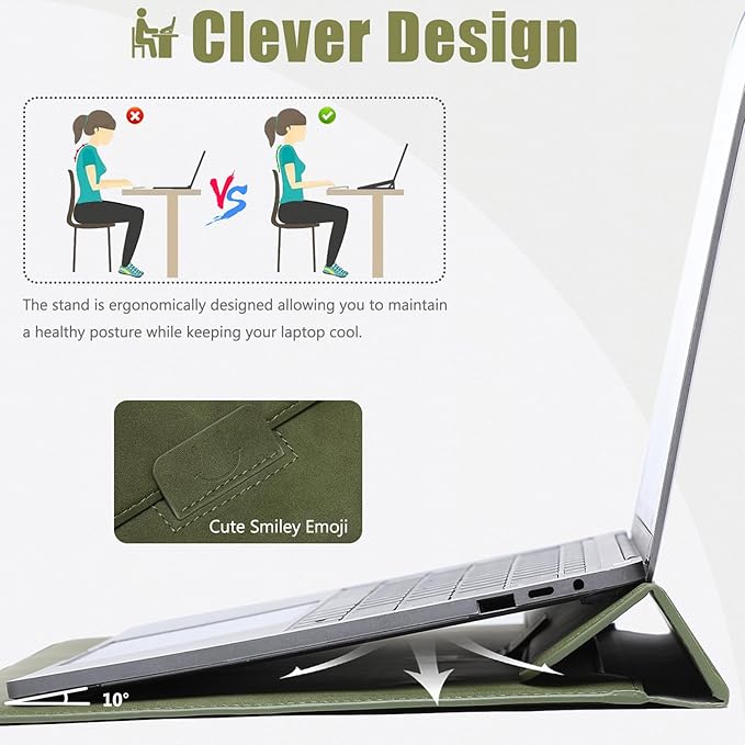 HYZUO 15 Inch Laptop Case Bag Sleeve with Stand for MacBook Air 15 M5 M4 A3241 M3 A3114 M2 A2941 2026-2023, 15" Surface Laptop 7/6/5/4/3, MacBook Pro 15 A1990 A1707 2019-2016, Olive Green
