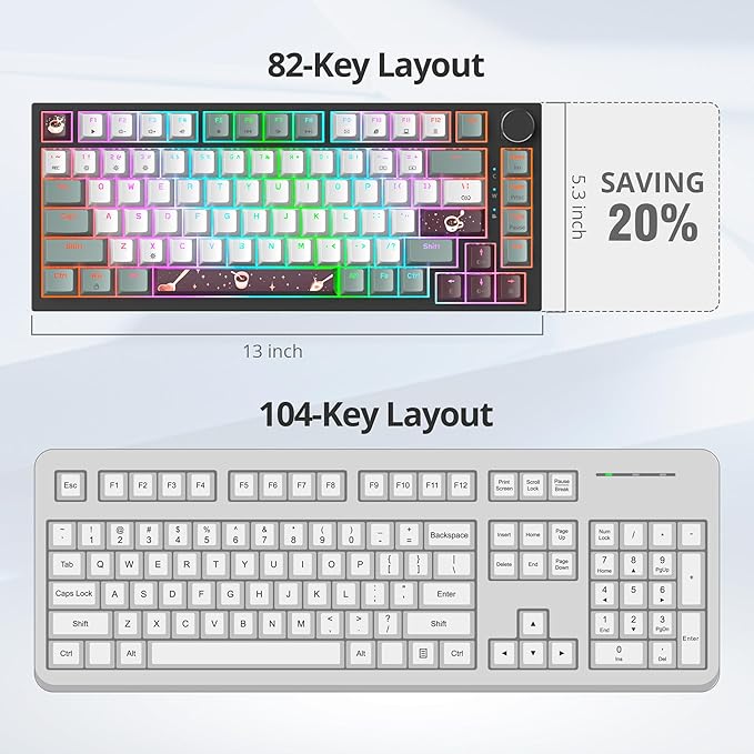 Mist 75% Wired Gaming Keyboard - Hot Swappable, Gasket Mount, Red Switch, RGB Backlit 82-Key TKL Mechanical Keyboard, NKRO for PC/Laptop Windows Gamers