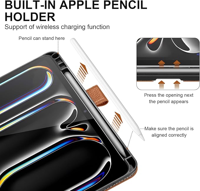 Genuine Leather Case for iPad Pro 11 inch Case (M5) 2025 / (M4) 2024 | with Pencil Holder and Adjustable Stand, Magnetic Closure, Auto Wake/Sleep Cover | Brown