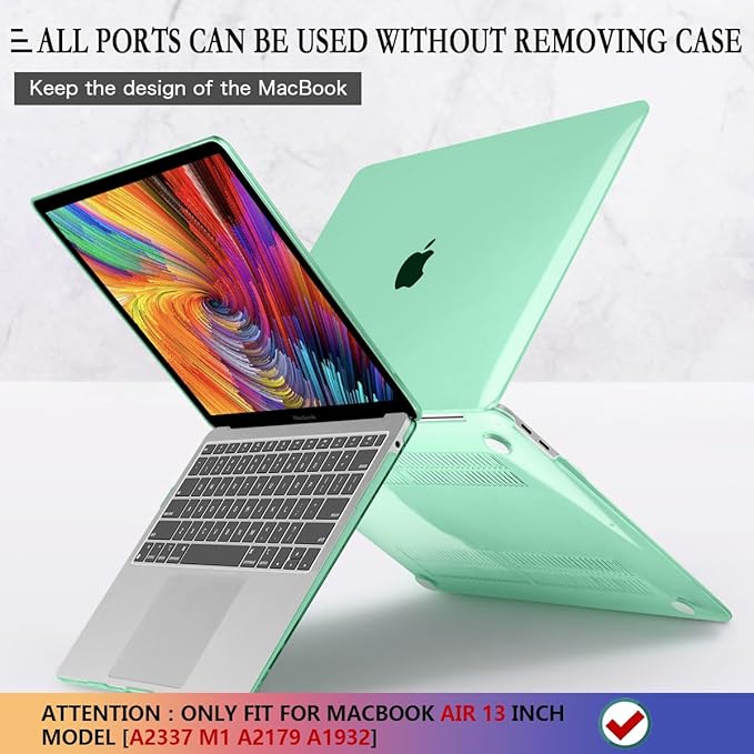 CISSOOK for MacBook Air 13 Inch Case 2021-2018 Release,Plastic Hard Shell Case with Keyboard Cover and Screen Protector for MacBook Air 13 A2337 M1 A2179 A1932 Model with Touch ID - Crystal Green