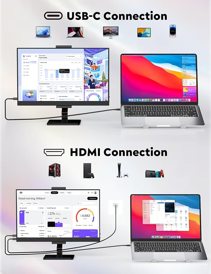 15.6” Portable Monitor with Adjustable Stand, 1080P FHD IPS Screen Extender, Laptop Stand & Smart Cover Included, Ultra Slim Travel Monitor with Eye Protection, Plug and Play for Laptop/PC/Mac