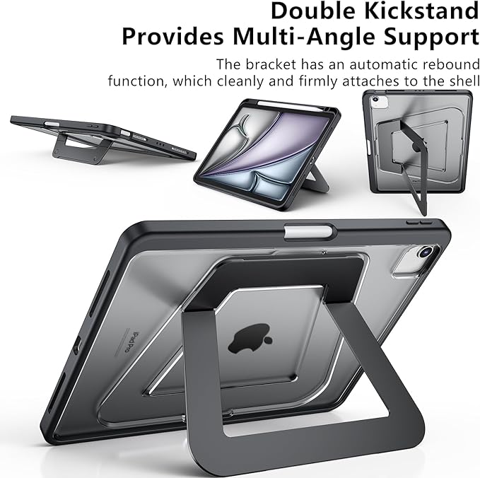 Case for iPad Air 11 inch(M4/M3/M2),iPad Air 5th (2022)/4th Gen (2020) 10.9 Inch,Pro 11 inch,Dual Multi-Angle Adjustable Kickstand Case with Built-in Pencil Holder,Hard Backplate,Black
