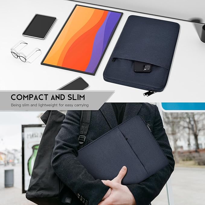 Portable Monitor Sleeve 15.6 16.1 inch, Padded Shockproof Carrying Case Bag for 15.6-16.1 inch Portable Display Monitors, Water-Resistant Laptop Bag Cover with Accessory Pocket -Navy Blue