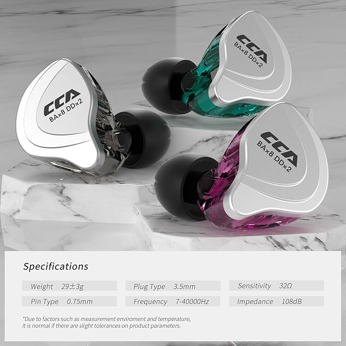 CCA C10 in Ear Monitor Headphone 10 Hybrid Drivers Wired Earbud 4BA 1DD HiFi IEM Earphones Stereo Noise Isolating Earphone with Detachable Cable for Musicians Singers Audiophiles (Black, Without Mic)