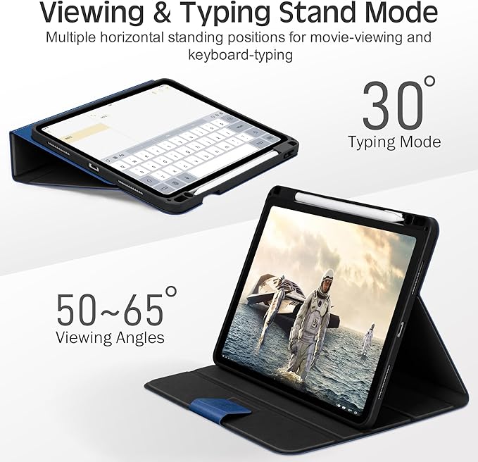 KingBlanc Case for iPad Air 13-inch M4/M3/M2 (2026/2025/2024) with Pencil Holder, Vegan Leather Cover, Auto Wake/Sleep, Multi-Angle Stand for Viewing & Drawing, Pencil Pro & USB-C Compatible, Blue