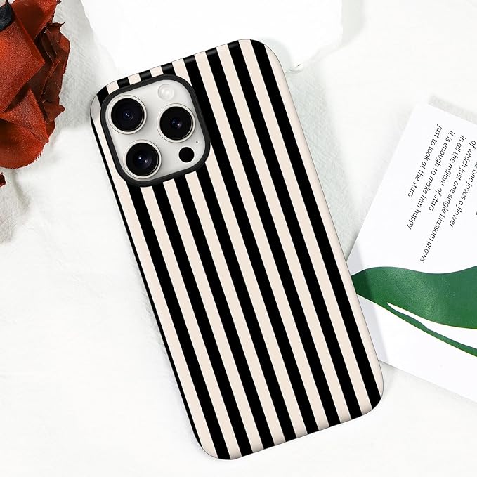 Magnetic for iPhone 14 Pro Case Cute Stripes Phone Case, Shockproof Slim TPU and Hard PC Protective Phone Cover Compatible with MagSafe Designed for Women Girls, Black and White