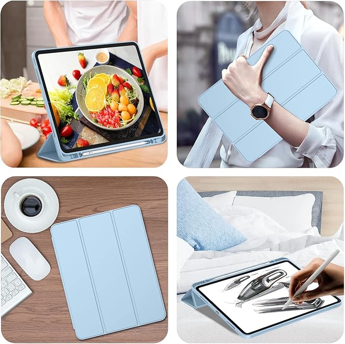 iMieet Case for iPad Pro 11 Inch (M5) 2025 /(M4) 2024 5th Gen, Trifold Stand Smart Cover with Pencil Holder and Soft TPU Back, Auto Wake/Sleep (Sky Blue)