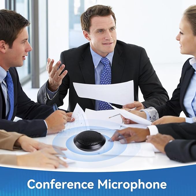 Cyrank USB Conference Microphone, USB Microphone Computer Desktop Mic 360° Omnidirectional Condenser Microphone for Pc Desk Microphone for Video