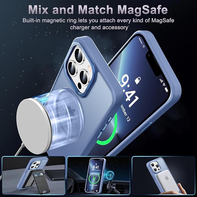 Newfuture Designed for iPhone 13 Pro Max Case with Magnetic [13 FT Military Drop Protection] [Compatible with Magsafe] Slim Translucent Matte Shockproof with Anti-Fingerprint Phone Case, Light Blue