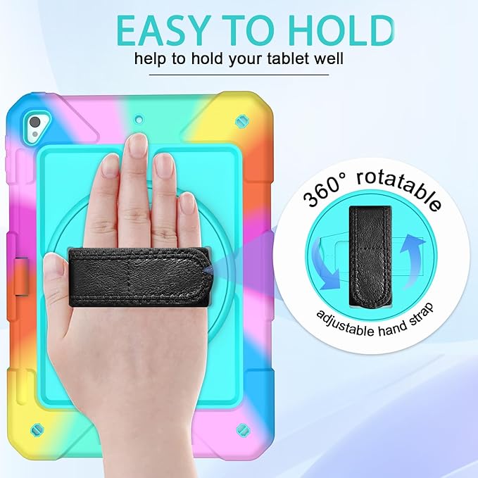 BMOUO Case for iPad 6th/5th Generation Case (9.7 inch, 2018/2017), 360°Rotating Stand, Hand/Shoulder Strap Shockproof iPad 9.7” Case for iPad Air 2, Turquoise