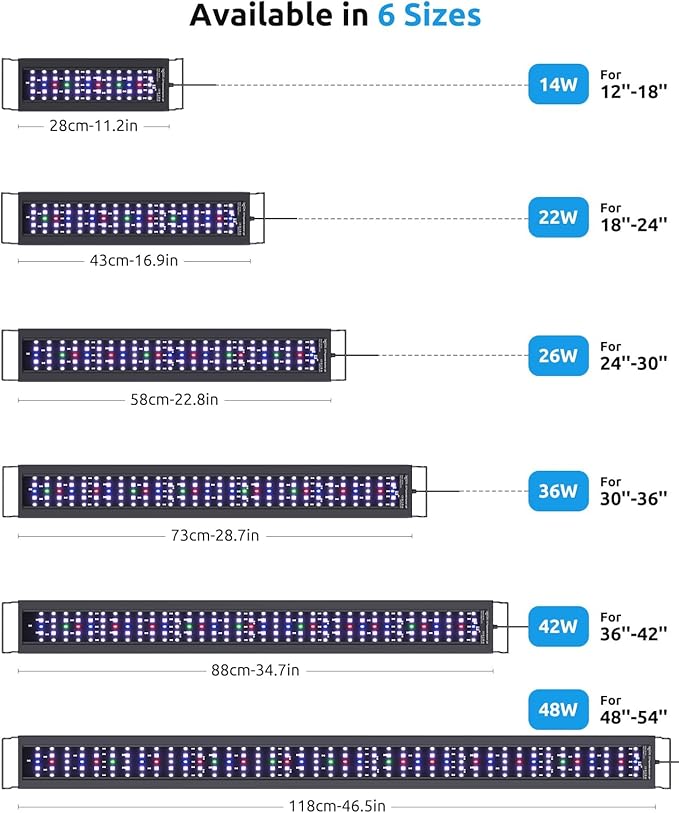 SEAOURA Aquarium LED Light with Thermometer, 30-36in Full Spectrum Lights for Fish Tank, 24/7 Programmable with Power Off Memory, WRGB Custom, 20 Level Dimmable Brightness for Freshwater Aquariums