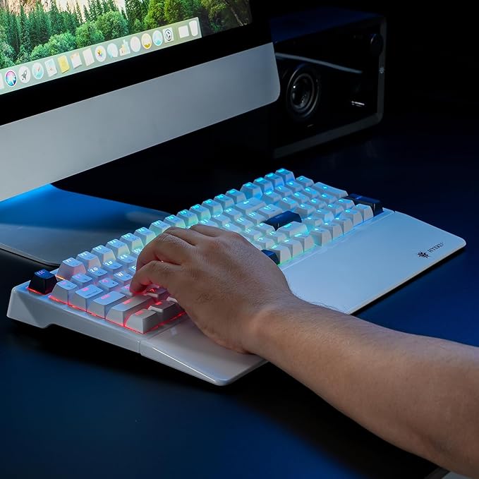 Wireless Mechanical Keyboard with Wrist Rest,Tri-Mode BT5.0/2.4GHz/USB-C Hot Swappable Custom Keyboard,Pre-lubed Clicky Switches,RGB Backlit Computer Gaming Keyboards for PC/Tablet/PS/Xbox(White)