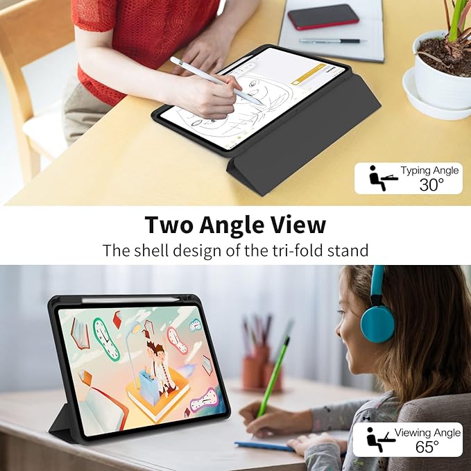 kenke Case for iPad Pro 11 Inch 4th/3rd/2nd Generation (2022/2021/2020) with Pencil Holder, Slim Trifold Smart Cover with Soft TPU Back, Support 2nd Gen Pencil Charging, Auto Sleep/Wake, Black