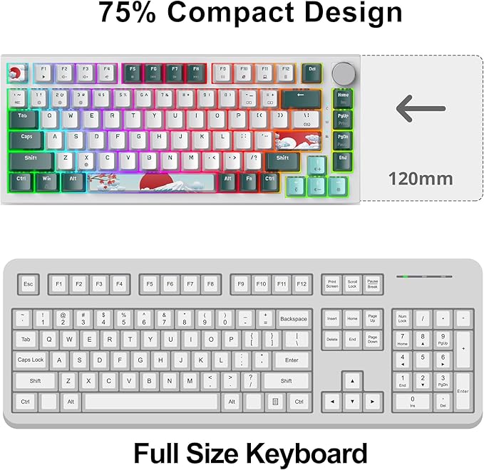 Fogruaden Wired 75% Percent Hot Swappable Mechanical Keyboard, Red Switch, TKL Mechanical Keyboard, Gasket Mount, RGB Backlit Compact Gaming Keyboard with Volume Knob(Forest)